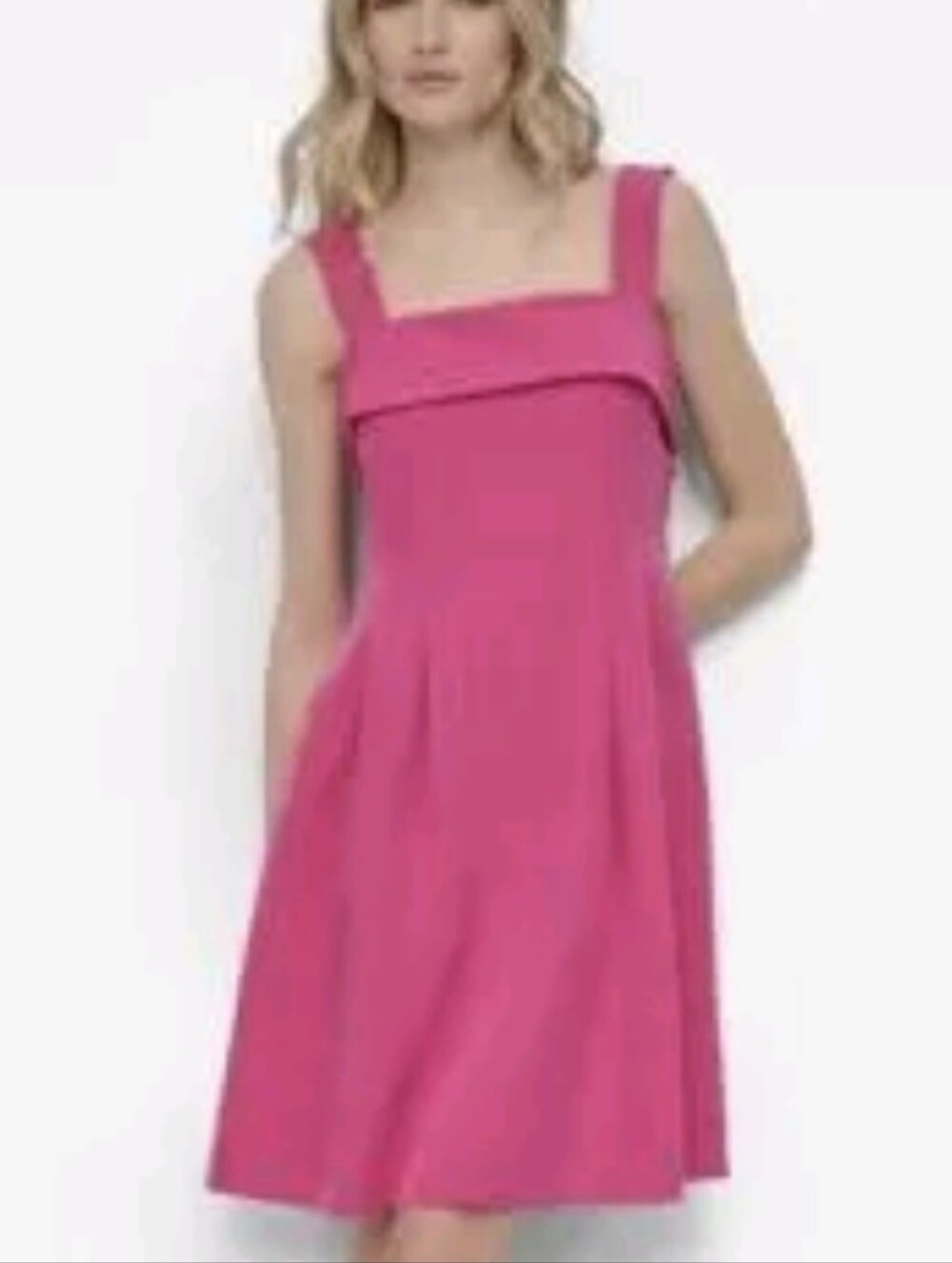 DKNY Sleeveless Square-Neck Pink Buckled Dress Vivid Pink Sz 16 NWT